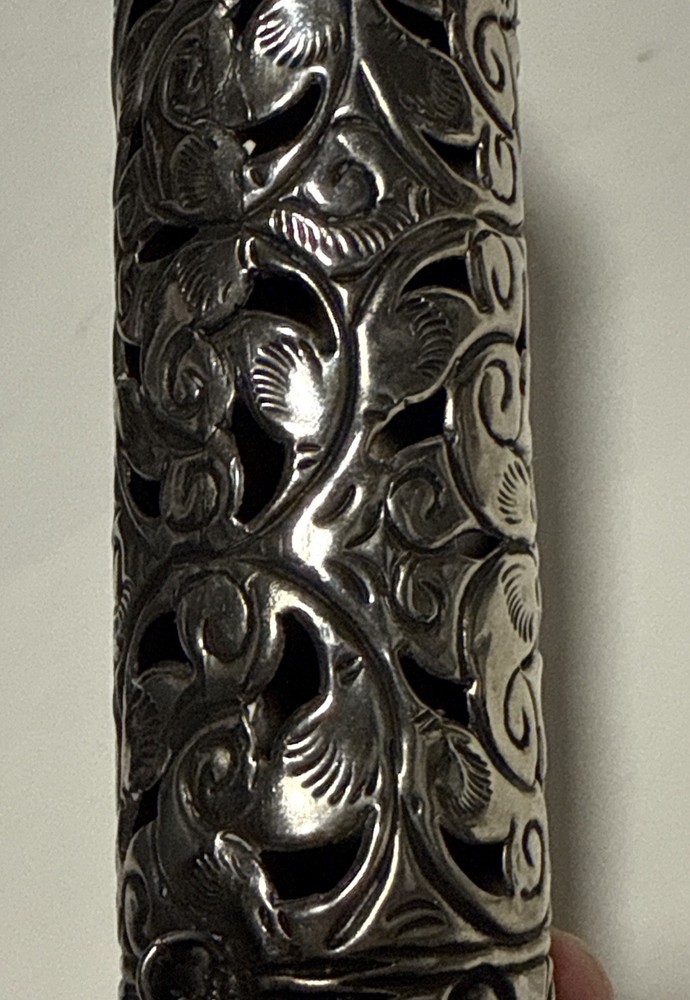 VINTAGE PRAYER SCROLL HOLDER 9” Silver Metal