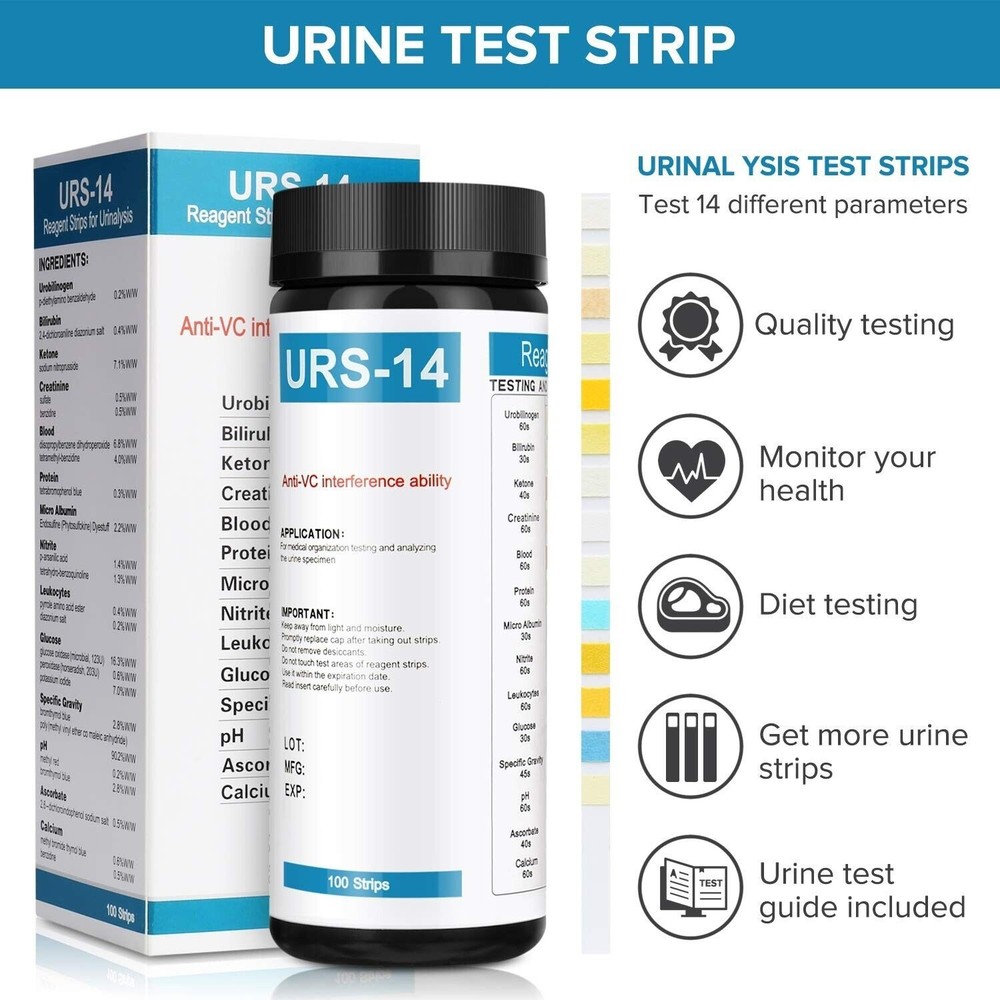 1Box 14 Parameters Analysis Test Strips Urinalysis Urine PH Test Reagent Strips