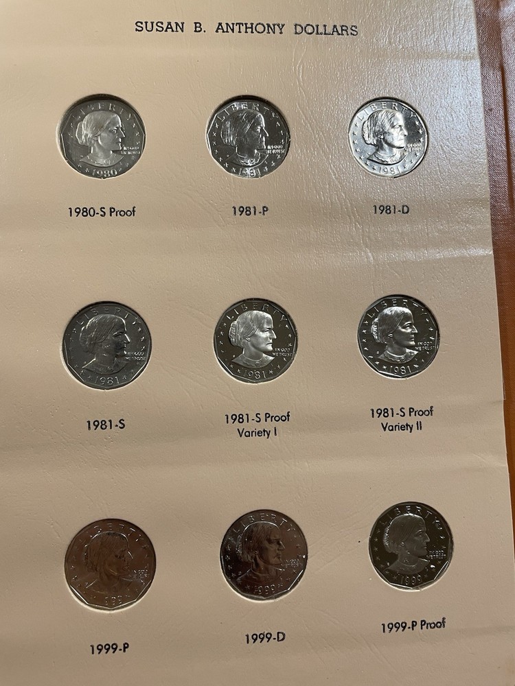 Susan B Anthony Dollars 1979 to 1999 including proof only issues
