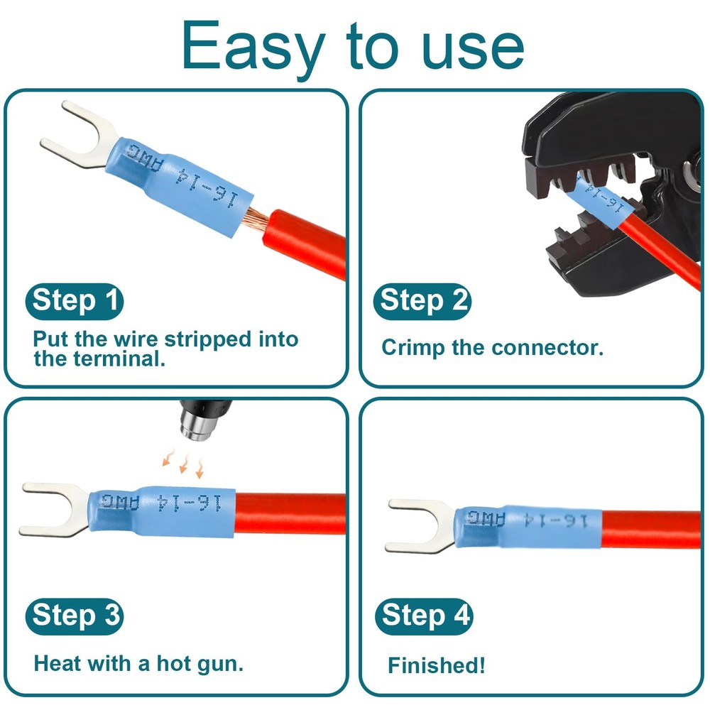 220PCS Fork Connectors Heat Shrink, Fork Connector Tinned Copper, Fork Termin...