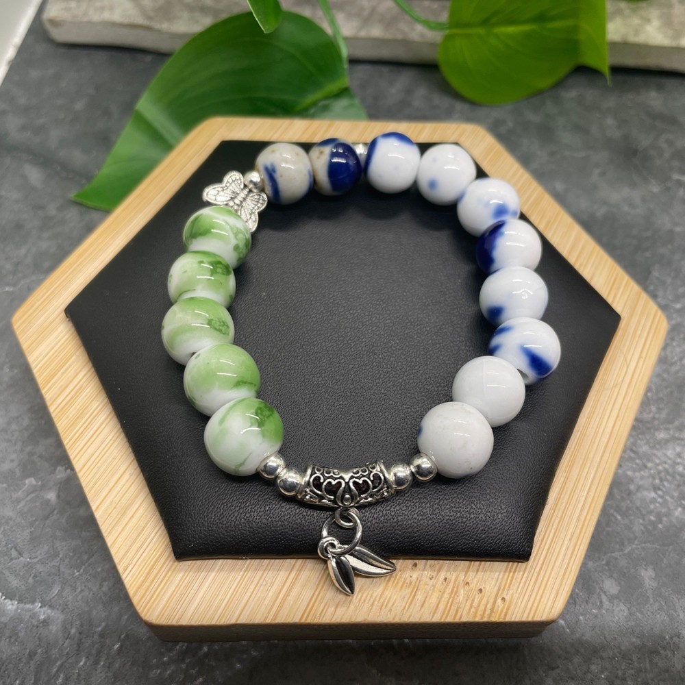 Handmade Ceramic Bead Beaded Stackable 6.25” Plus Stretch Bracelet New B471