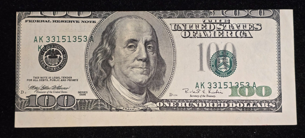 1996 $100 Federal Reserve Note ERROR Face Printing Shifted