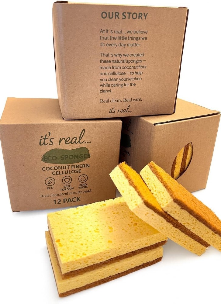 Eco Sponges Coconut & Cellulose Biodegradable Kitchen Scrubbers 12 Pack