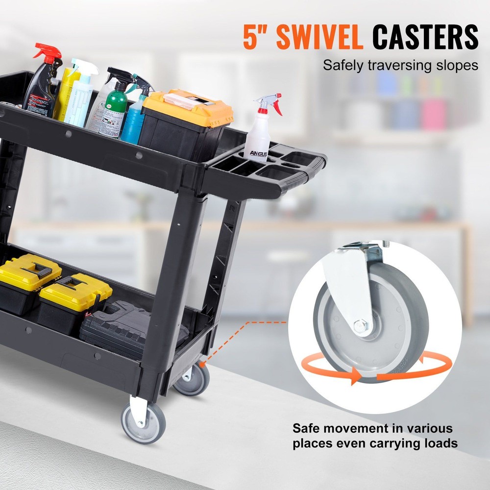 Sturdy 550lb 2-Shelf Rolling Cart with Structural Rigidity and Smooth Mobility