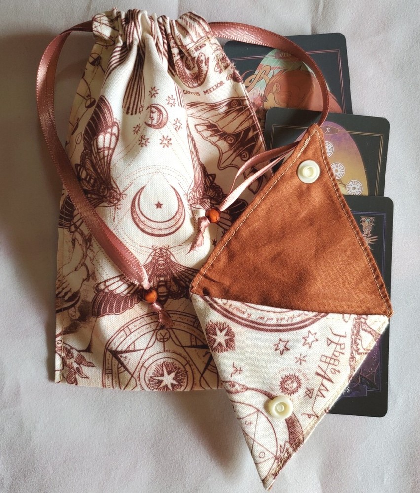 Tarot Card Drawstring Bag Handmade Mystic with Beads PLUS Crystal Pouch