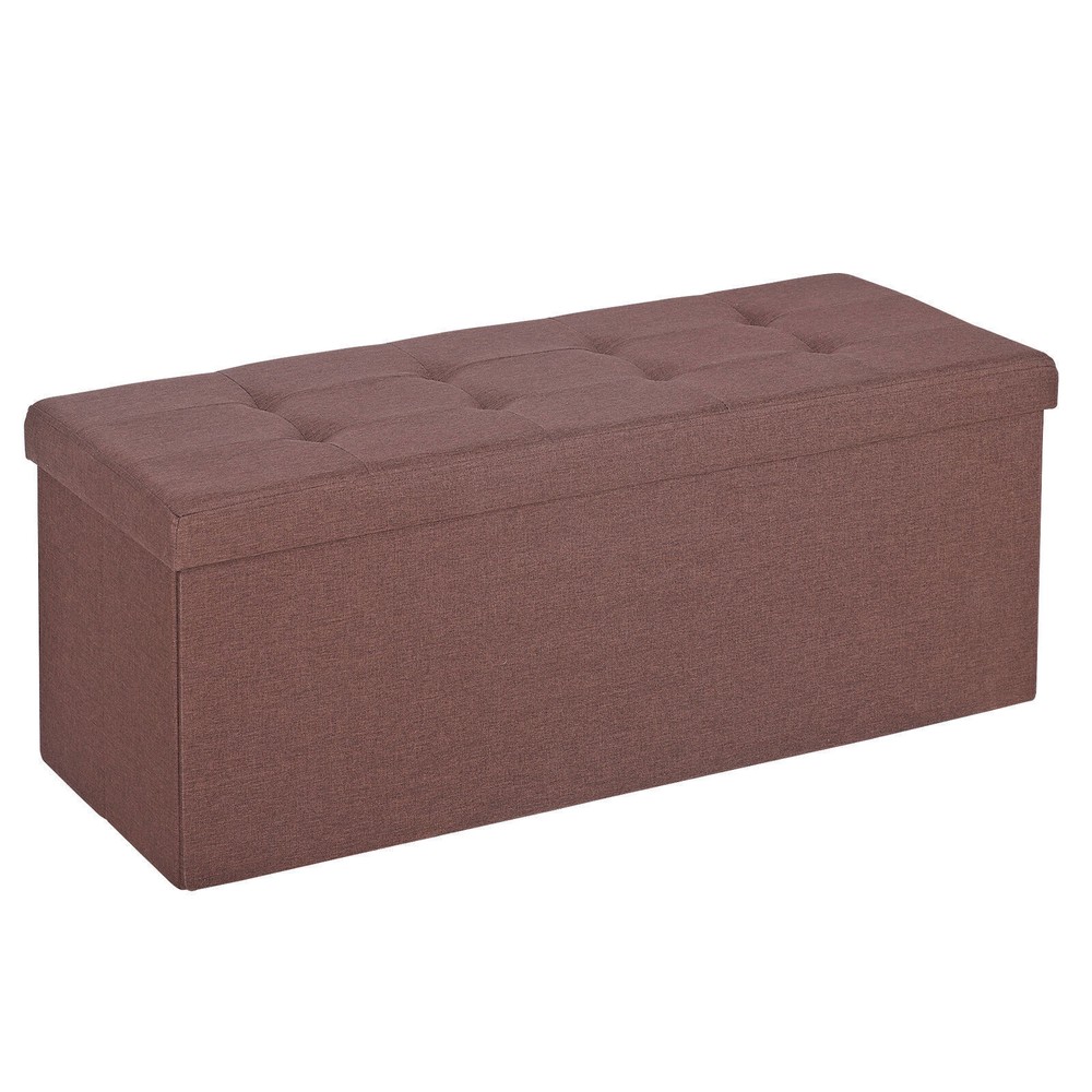 43'' Brown Storage Ottoman Bench Foldable Foot Rest Entryway Stool Rectangular