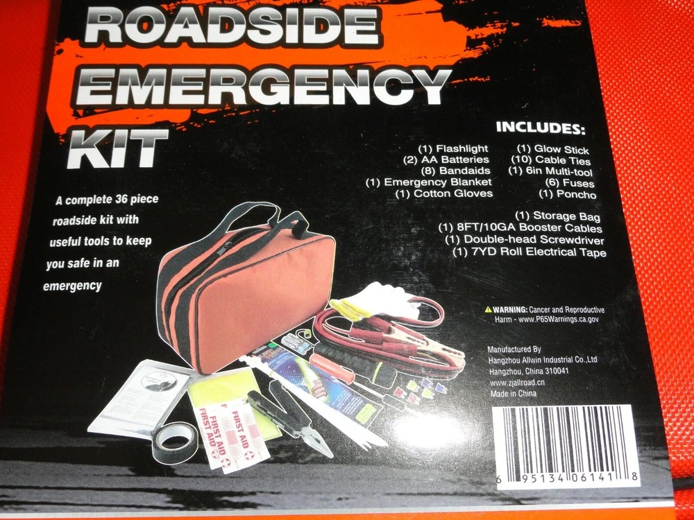 36 PC Auto Emergency Roadside Safety Kit Booster Cables Flashlight Multi-Tool +