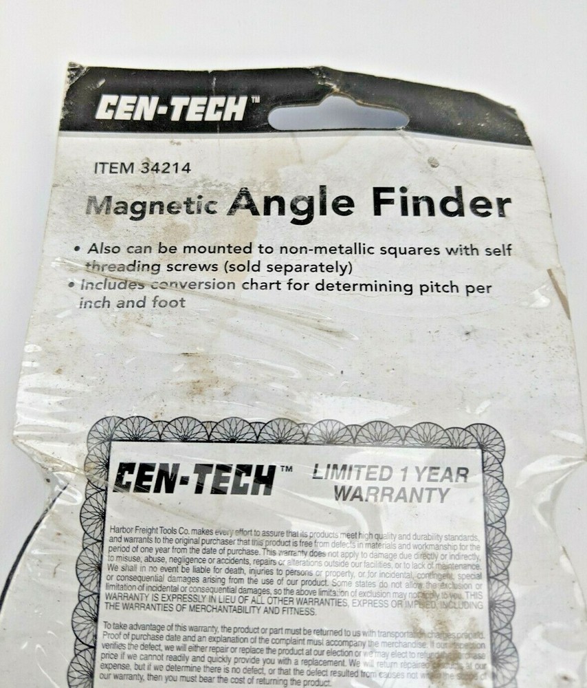 CEN-TECH MAGNETIC BASE ANGLE FINDER PROTRACTOR Item 34214 Harbor Freight