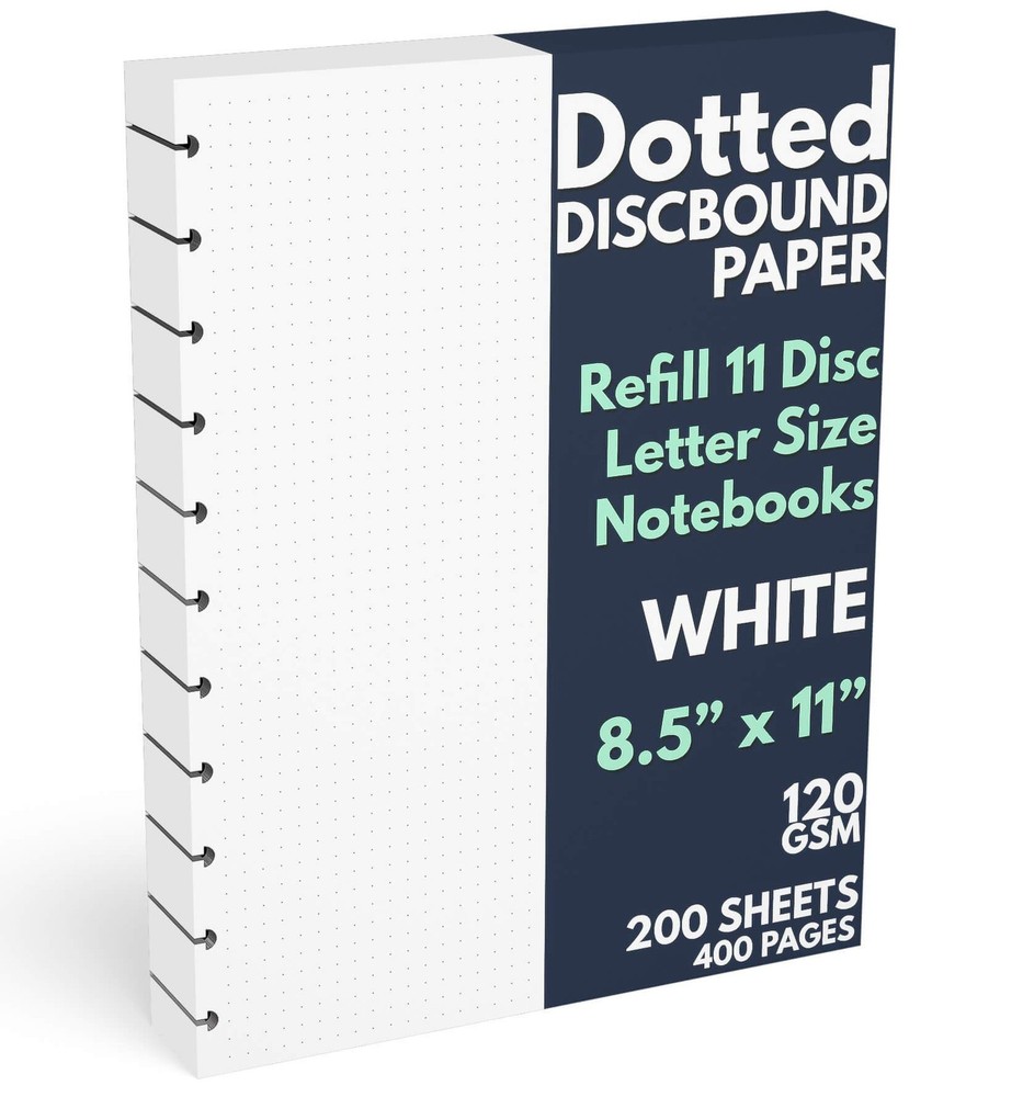 Discbound Letter Size Extra Thick Dot Grid Paper Refill, 200 Sheets, White