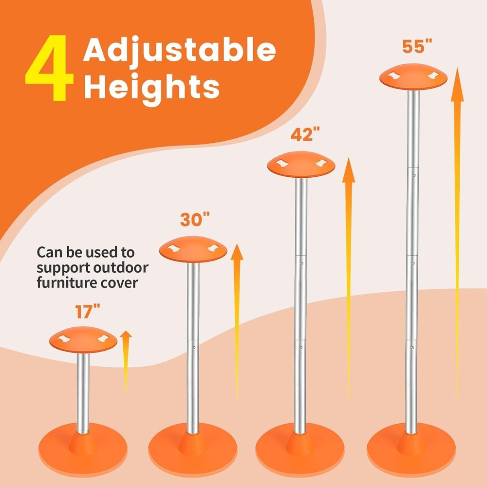 2 Pack ABS Boat Cover Support Pole With Ropes Adjustable Support Pole Anti-UV