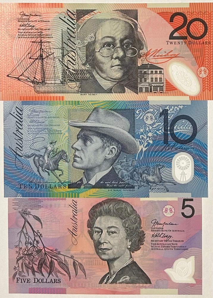 Australia Banknotes - 5, 10, 20 Dollars (UNC)