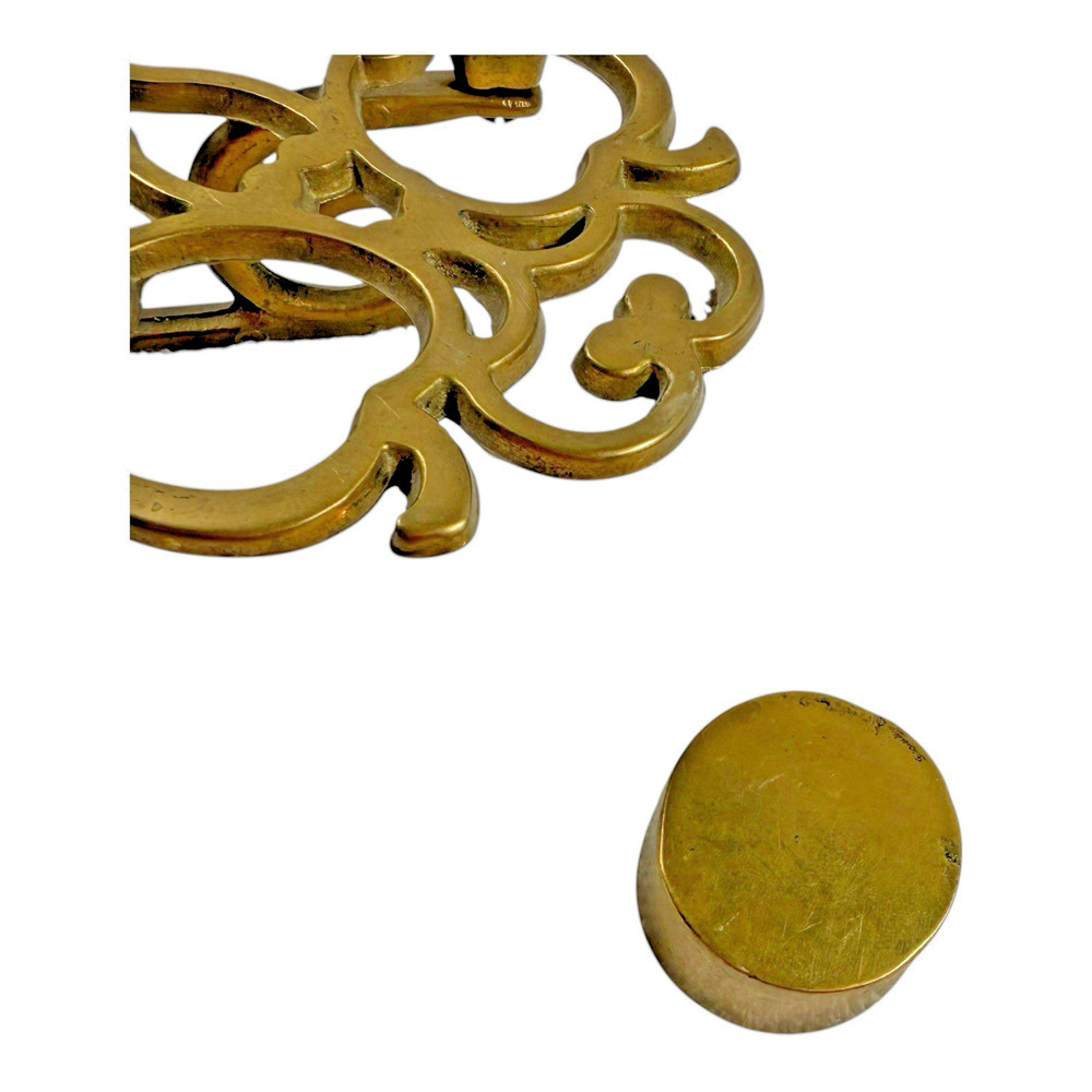Solid Brass Apple Pattern Tea Light Warming Trivet 9" x 6.25" Vintage 70's