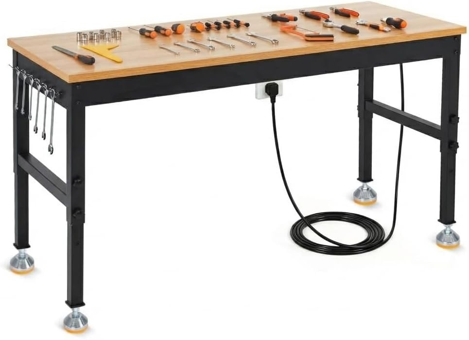 48in Adjustable Workbench Garage Tool Bench w/ Power Outlet 2500LB