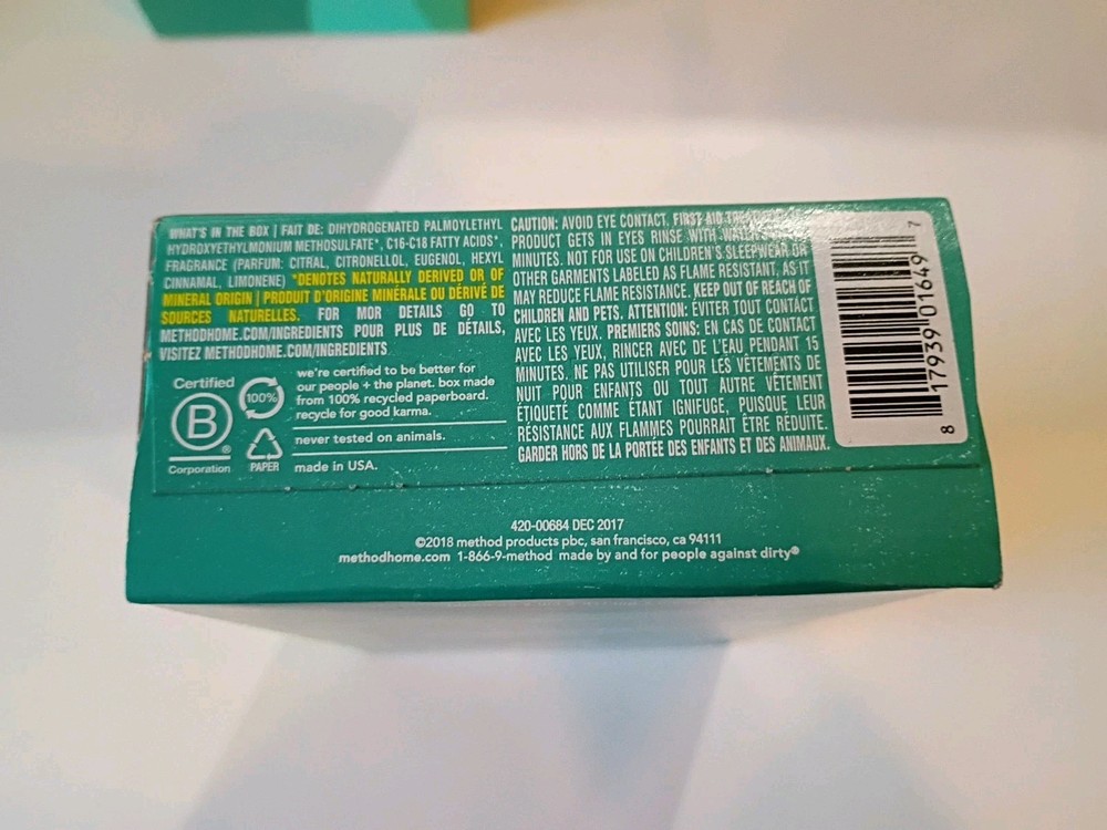 2x Method Dryer Sheets Scent: Beach Sage 80 Sheets Per Pack New