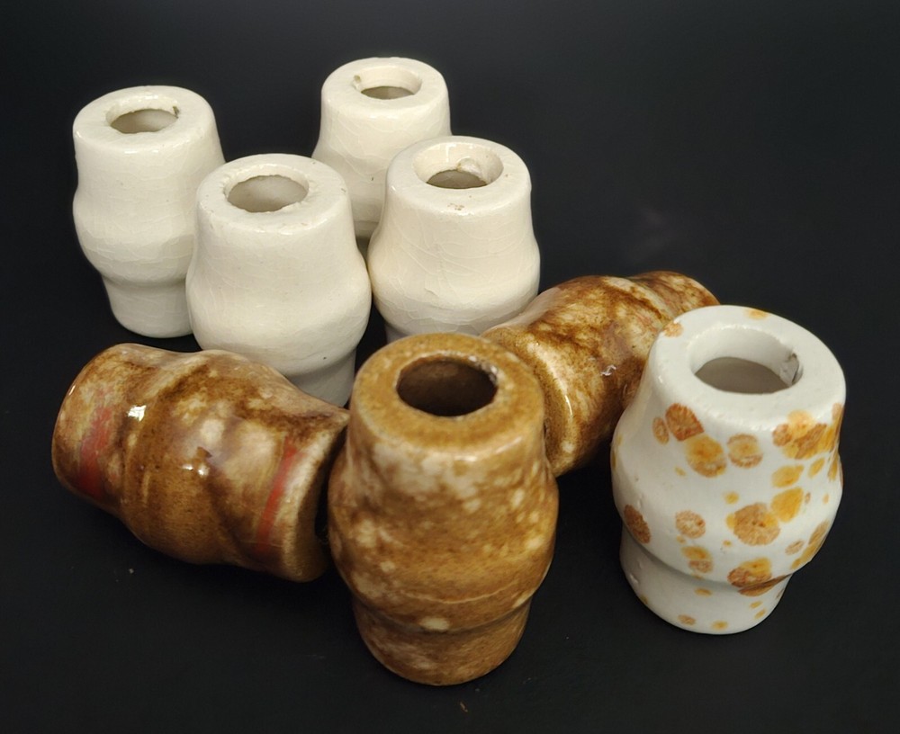 Vintage Ceramic Macrame Beads Glazed Spotted Pattern (8) Total