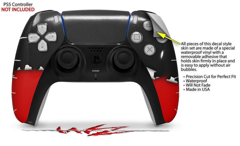 Skin Sony PS5 Controller Ripped Colors Black Red