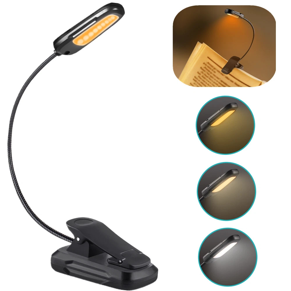LED Book Light Flexible Rechargeable With 3 Light Modes Easy Clip Reading Lamp