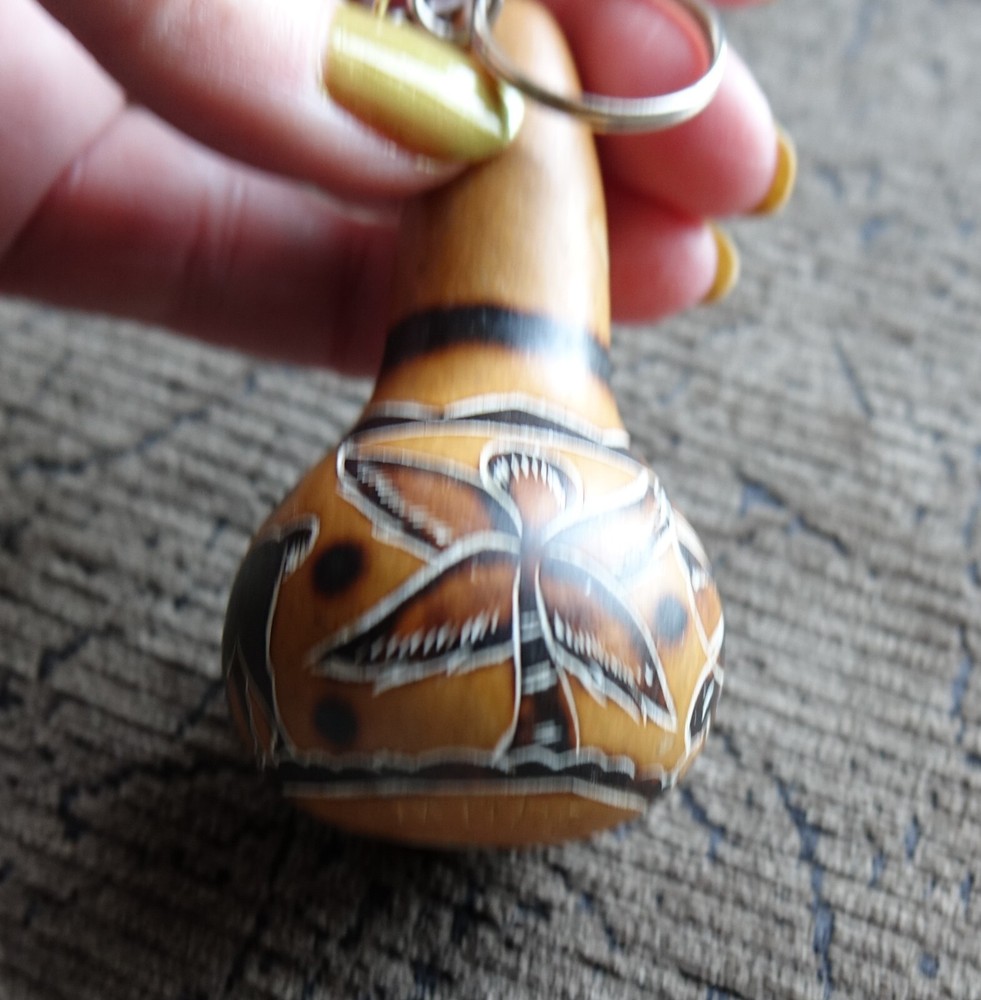 Gourd Keyring with Llama, Hut & Native Made in Peru