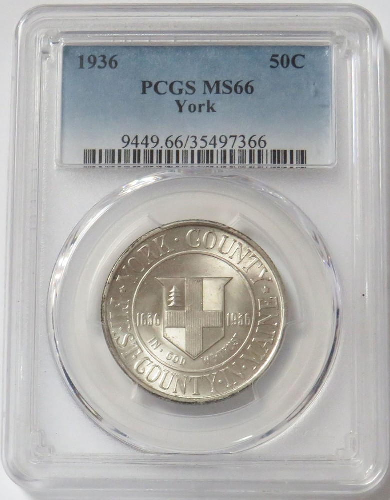 1936 SILVER YORK COMMEMORATIVE PCGS MINT STATE 66