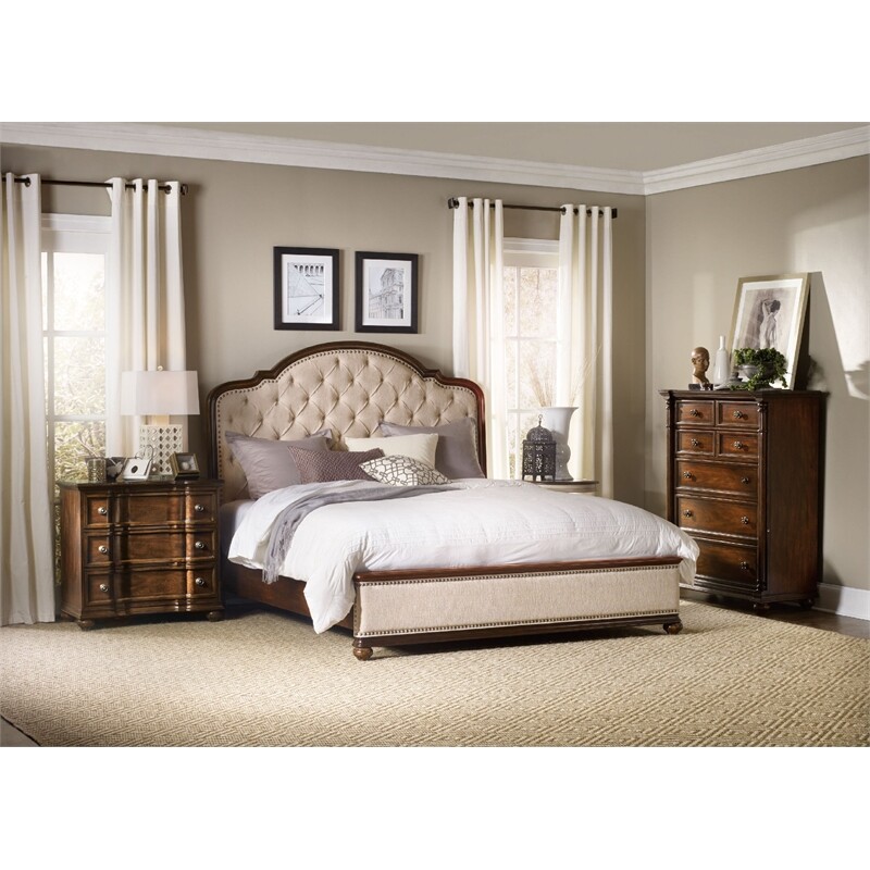 Bowery Hill Solid Wood Tufted Queen Headboard - Alabaster/Mahogany