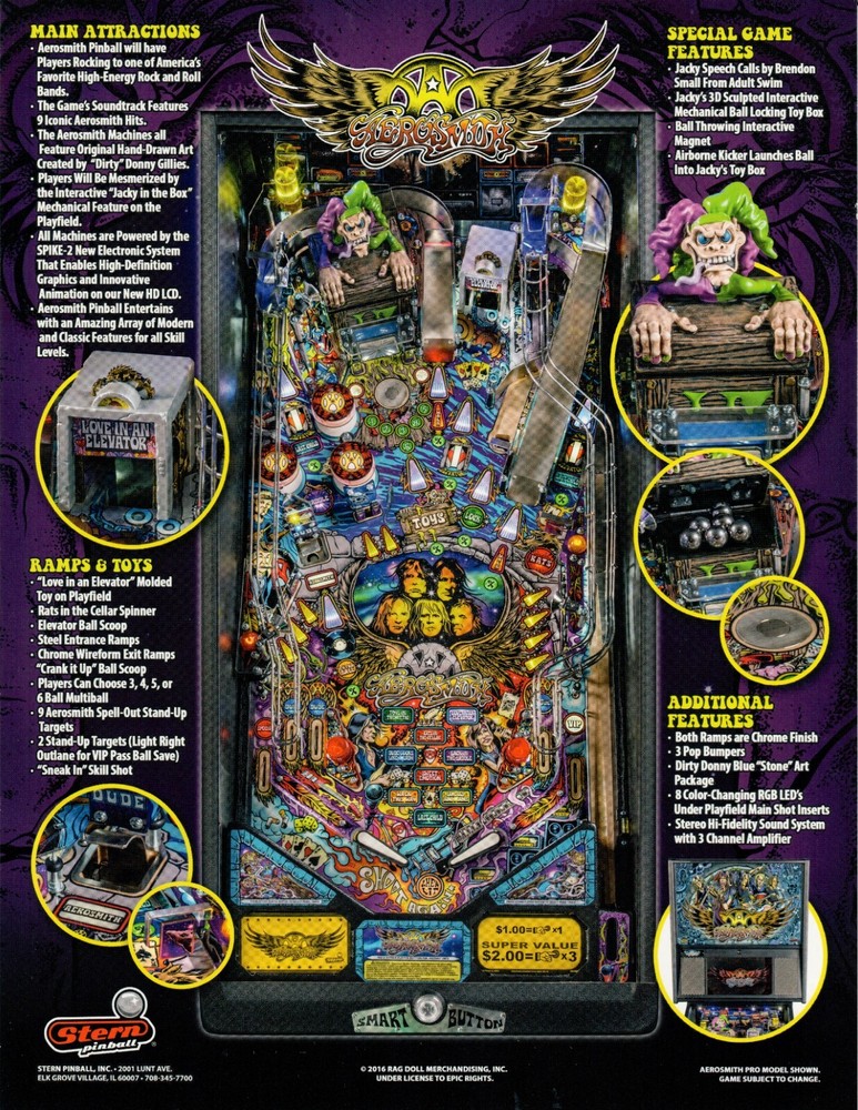 Aerosmith Pro Pinball Machine Game FLYER Original 2016
