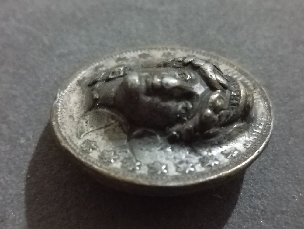Antique Lady Liberty Repousse Punch Coin Button