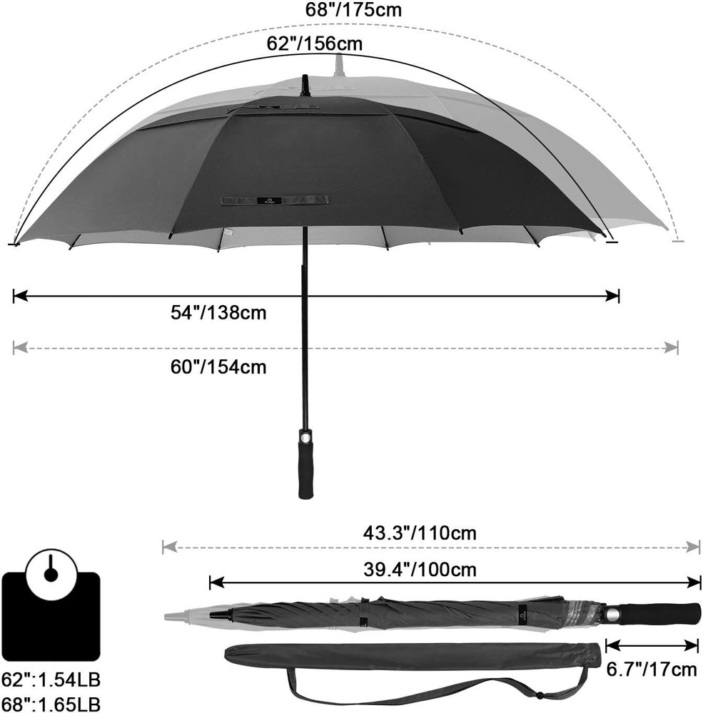 68 Inch Extra Large Golf Umbrella Double Canopy Automatic Open Sun Rain Stick...