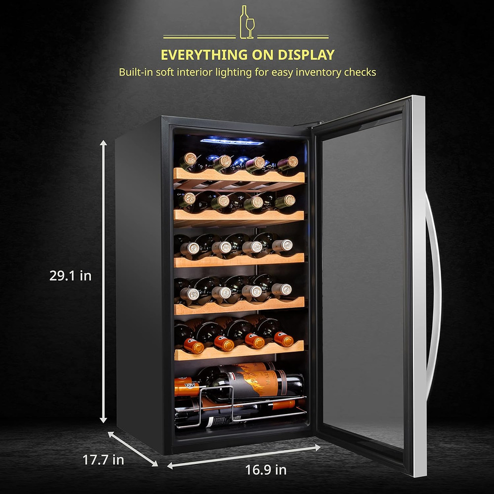 24 Bottle Compressor Wine Cooler Refrigerator W/Lock - Large Freestanding Wine C