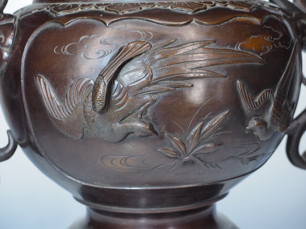 Large Antique Bronze Chinese incense burner censor, 21" tall signed