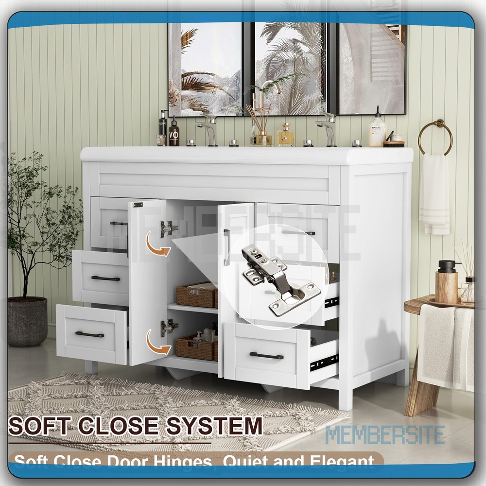 47.3" Bathroom Vanity Double Ceramic Sinks Storage Cabinet Bathroom Freestanding