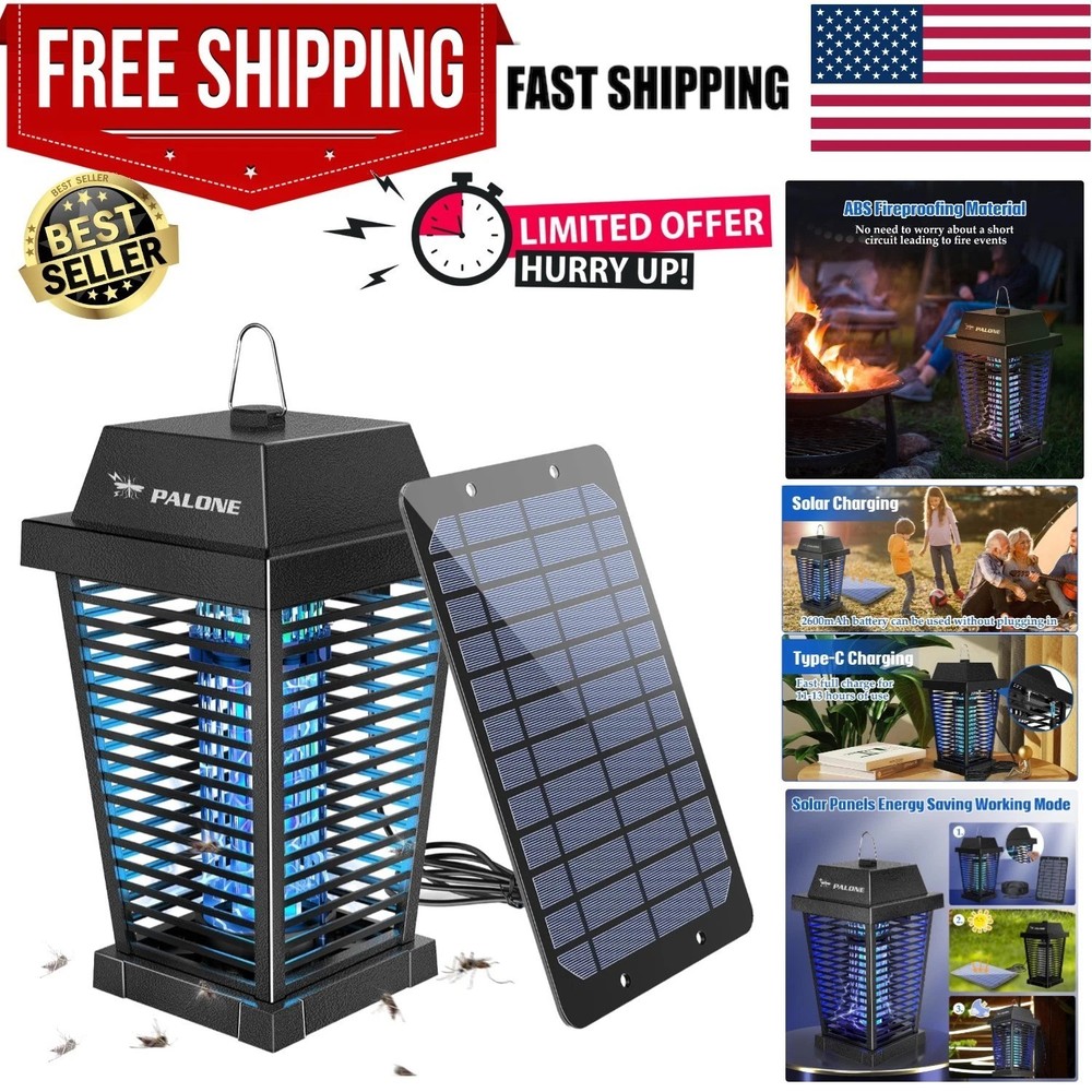 Solar Bug Zapper 4500V – Rechargeable Mosquito Killer with UV Light and Hook