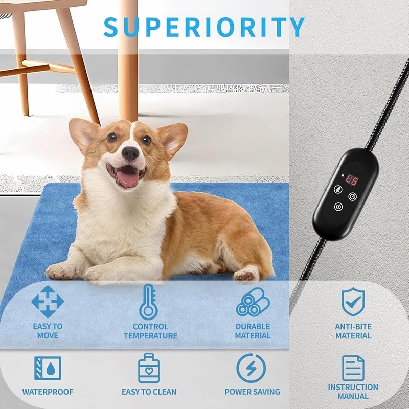 Electric Pet Heating Pad W/ Temperature Control Timer Waterproof Non Skid Bottom