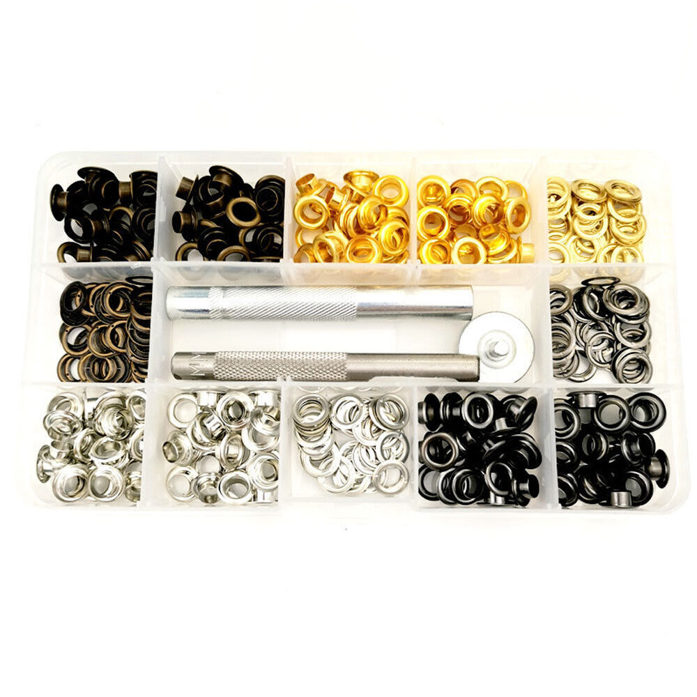 6mm Eyelets With Washers Grommet Kit +3 Installation Tools Leather Canvas Craft
