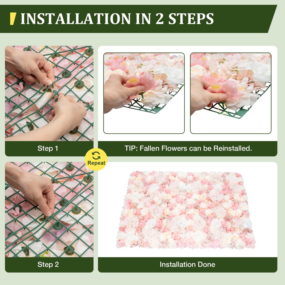 Flower Wall Panel Artificial Flower Wall Backdrop Flower Decoration 12 Pcs