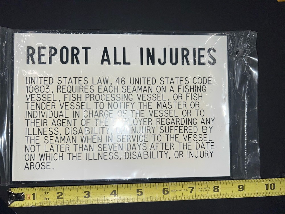 REPORT ALL INJURIES boat plaque