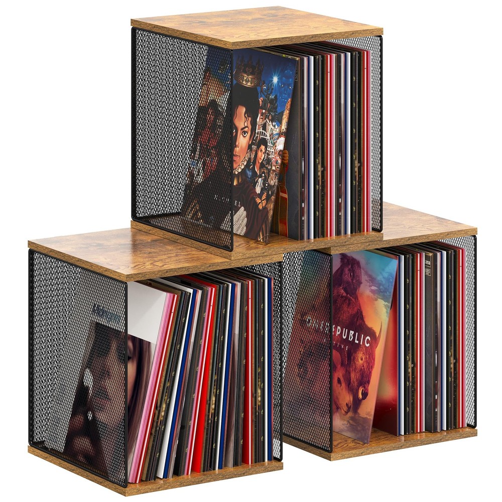 3 Cube Vinyl Record Storage DIY Stackable 120-150 Records Visualize Album Sto...