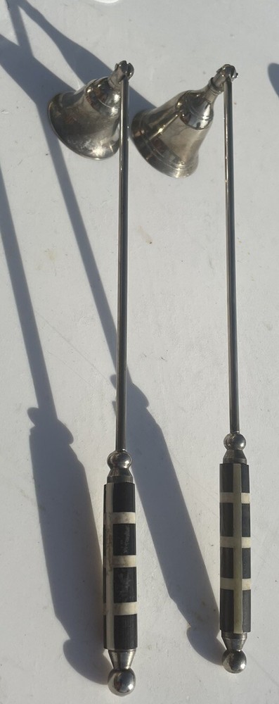 2 Vintage Silver Plated Candle Snuffer Bone Horn Natural Material Handle