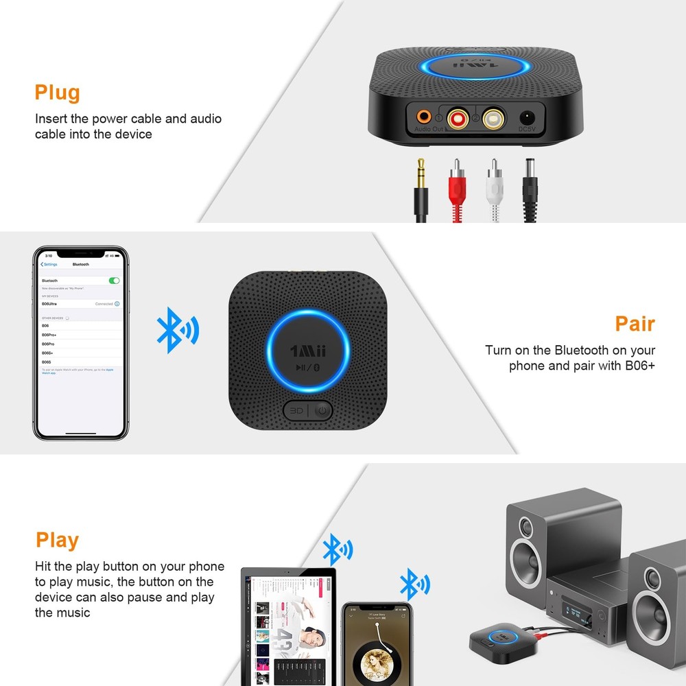 B06+ Bluetooth Receiver, Hi-Fi Wireless Audio Adapter, Bluetooth 5.3 Receiver...