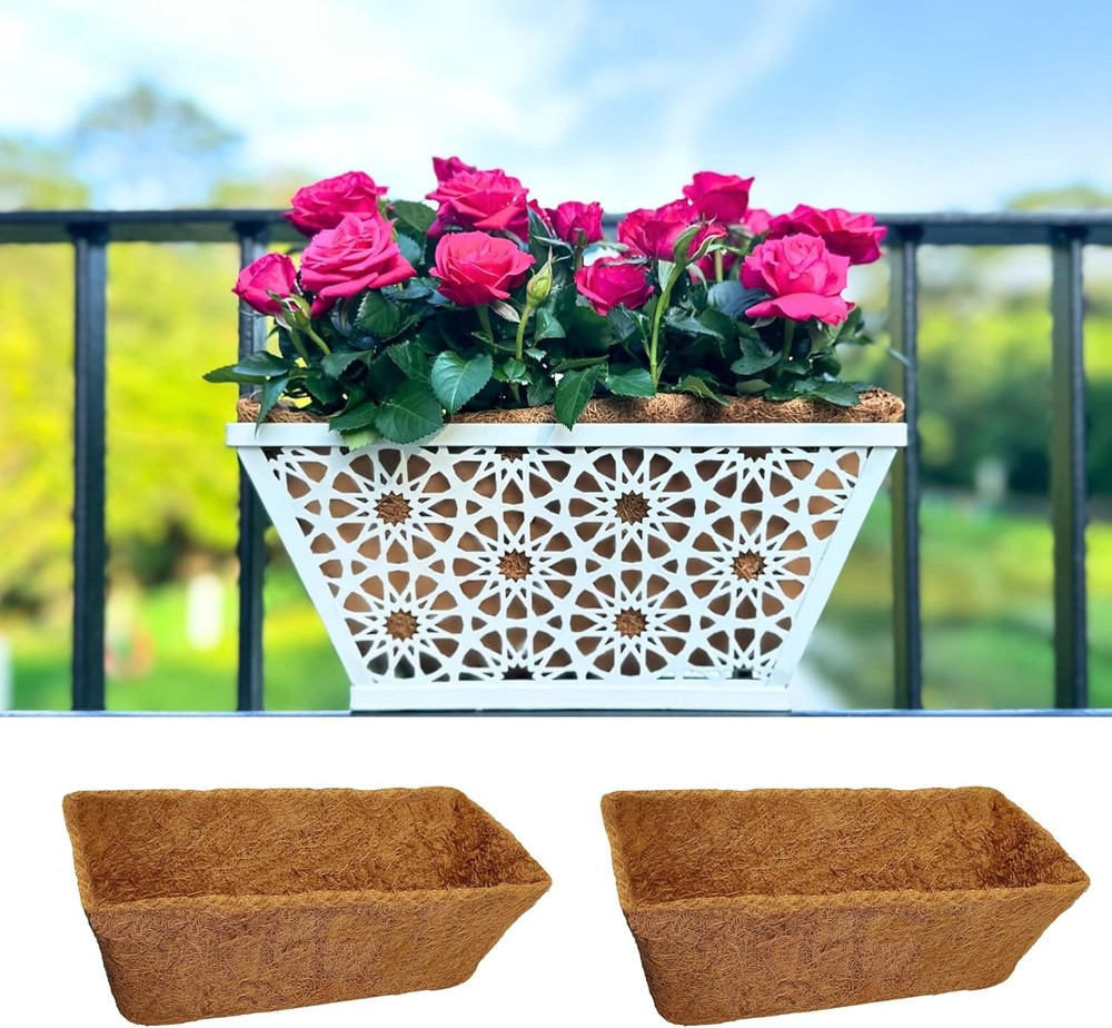 LaLaGreen 24" 2 Pack Rectangular Coco Liners Railing Planter–Large Trough Coir