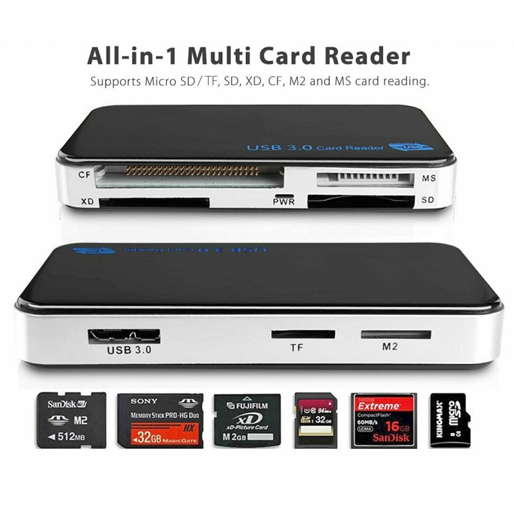 USB 3.0 Memory Card Reader Adapter 5Gbps Hub for CF/TF/SD/Micro SD/XD/M2/MS Card