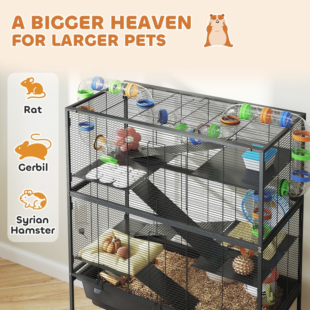 5-Tier Hamster Cage w/ Storage Shelf, Deep Tray & Wheels