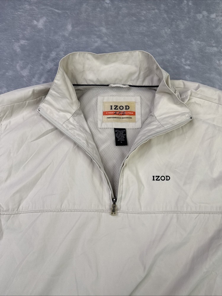 IZOD Pullover Windbreaker Mens L Short Sleeve Half Zip Performance Golf Beige