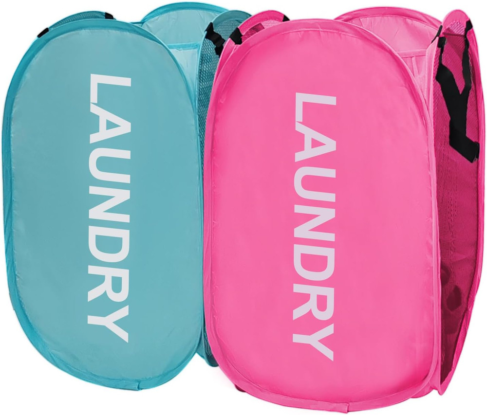 Collapsible Laundry Hamper 2 pack Mesh Pop Up Laundry Hamper with Handles, Fo...