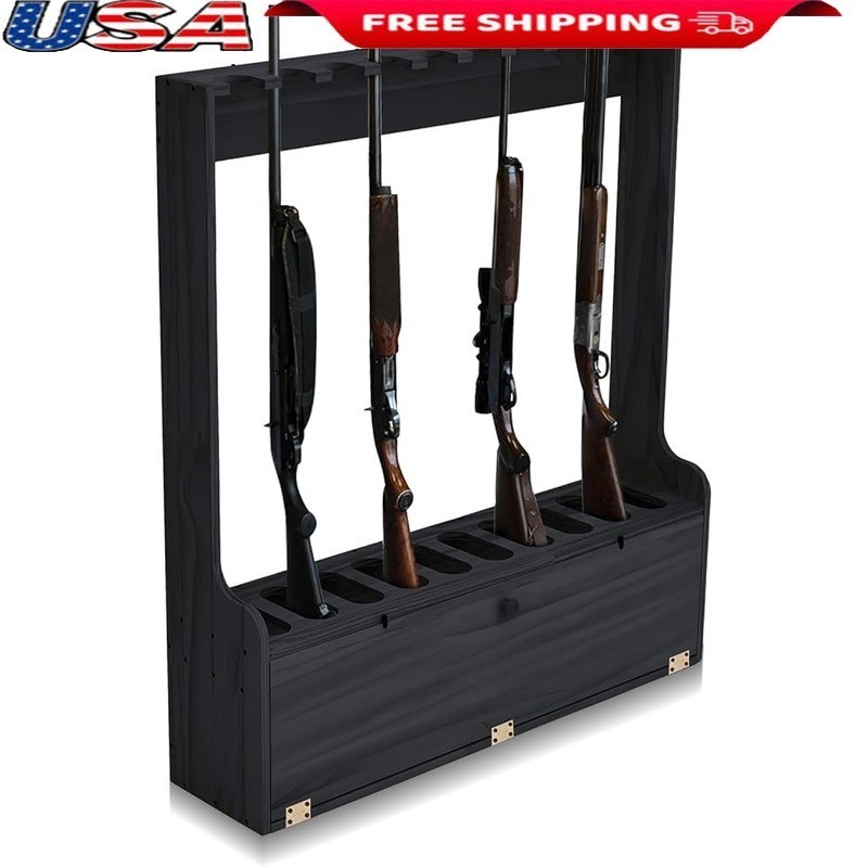 Solid Pine Gun Rack Display 10 Rifles W/ Storage Locker & Easy Assembly New