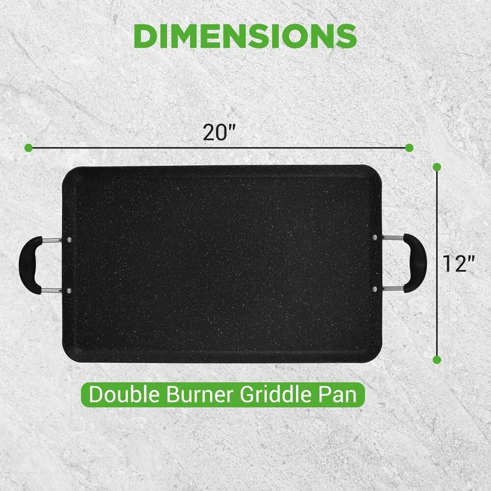 NutriChef Non-Stick Double Burner Griddle, Dishwasher Safe Bakelite Handle-Black
