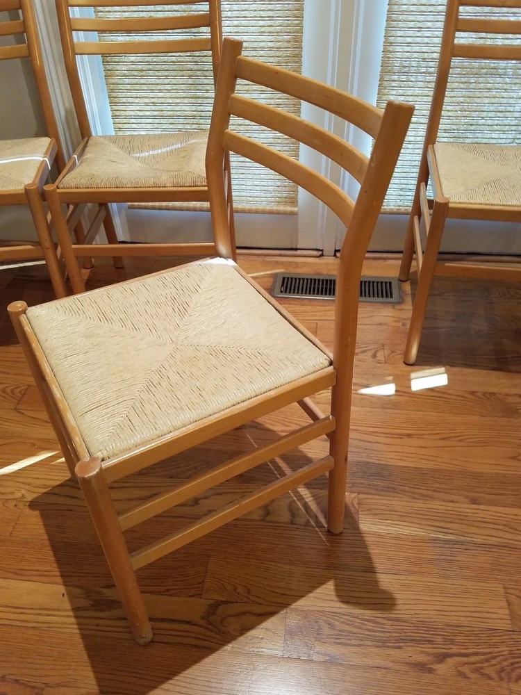 5 Mid Century Maple Chairs With Woven Rush Seats