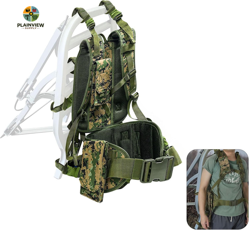 Tree Stand Carrier Backpack with Padded Straps, 8 Connection Points & 3 Pockets,