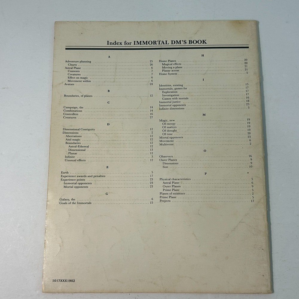 Dungeons & Dragons Immortals Rules DM's Guide 1986 TSR No Reference Pages FAIR