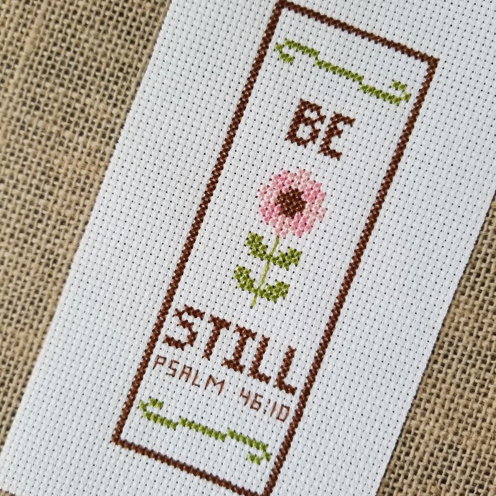 Finished Completed Cross Stitch Be Still Scripture Piece for Bookmark