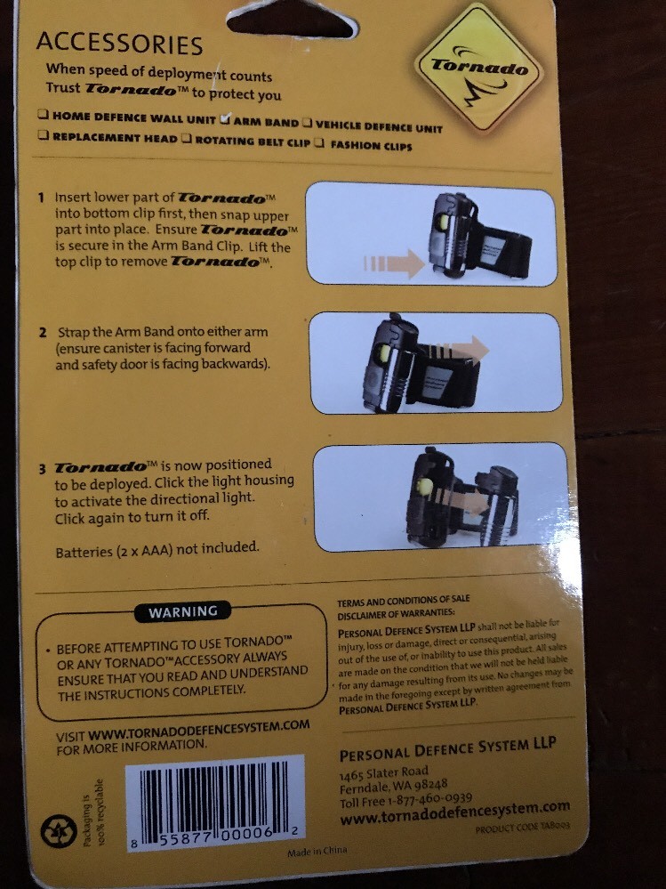NEW~TORNADO PERSONAL DEFENCE SYSTEMS ARM BAND WITH DIRECTIONAL LIGHT